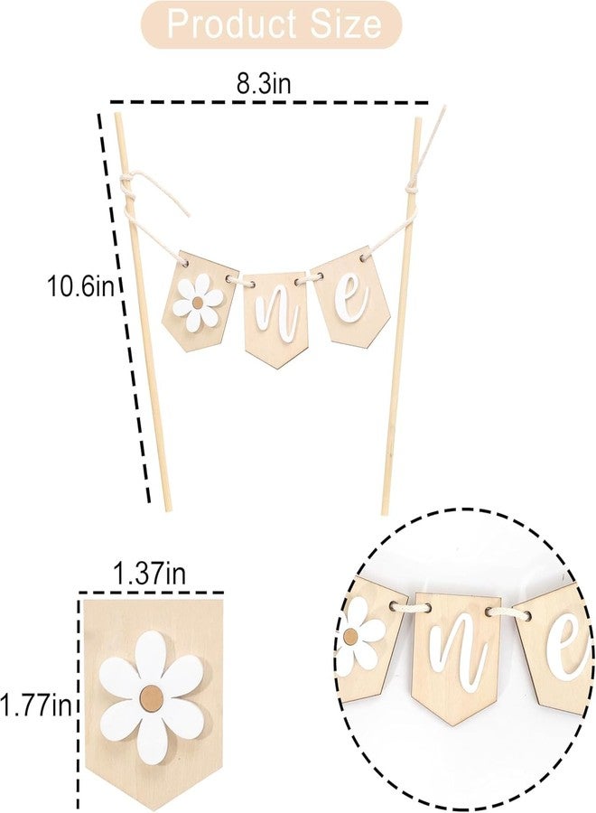 Curious Button Wooden Daisy “One” Banner Cake Topper | 1st Birthday Retro Boho Groovy Theme | Rustic Wooden Flower Cake Decoration for Baby Girl Boy First Birthday Party - Image 3